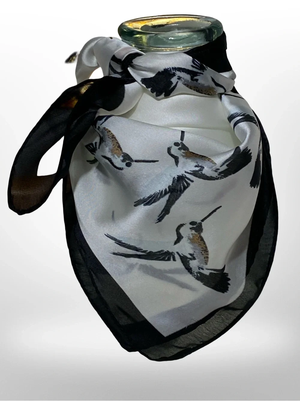 Unique Vintage White and Black Bird Print Square Scarf